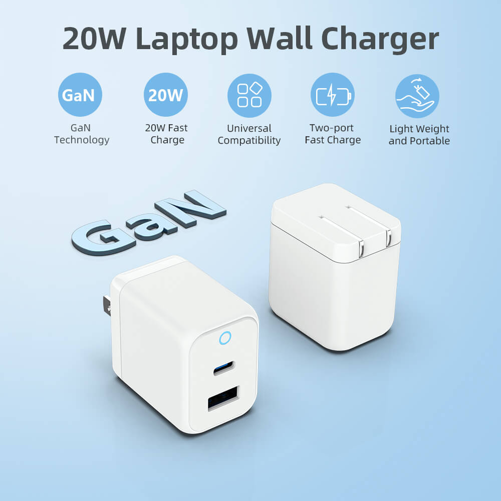 USBANGEL UGaN20AC 20W GaN Wall Charger Block, Durable Dual Port QC+PD Power Adapter